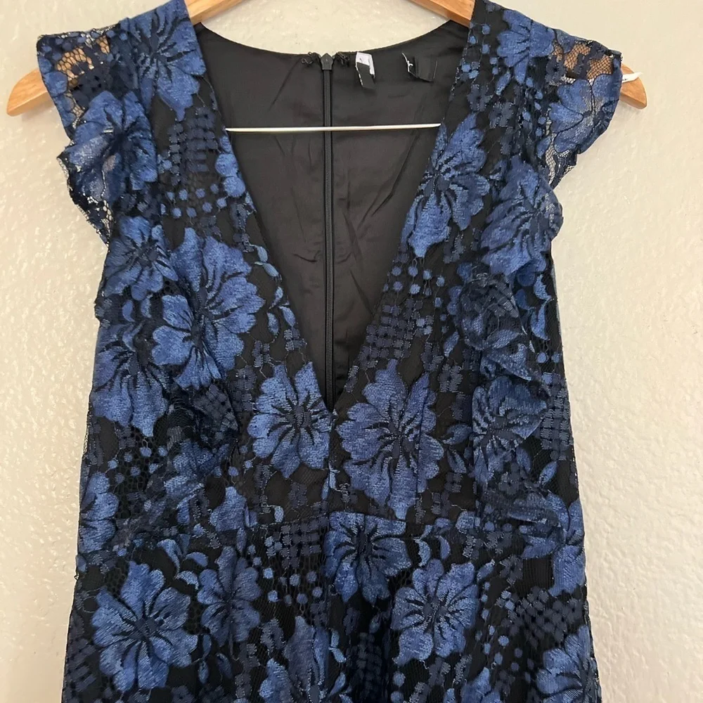 Molinetto Navy Blue Lace Ruffled Tiered Sleeveless Maxi Dress - Picture 8 of 9